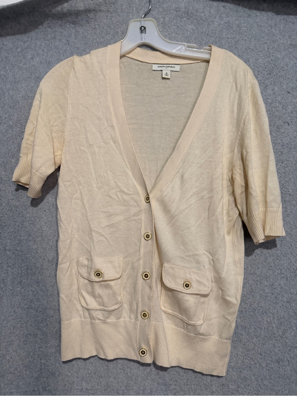 Banana Republic Light Cream Short-Sleeve Button Front Cardigan